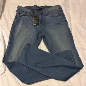 PAIGE federal Classic Blue Straight Leg Jeans. unisex.